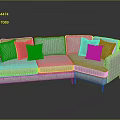 Gray Fabric Sectional Sofa with Orange Gray and Black White Striped Pillows Modern Living Room