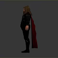 Man With Long Hair Wearing Black Armor And Purple Cape Standing Against Gray Background