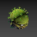 3D Rendered Virus Model With Green Spikes Yellow Green Surface Menacing Eyes And Sharp Fangs