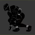 Black Panther Superhero In Crouching Pose With Sleek Black Suit And Silver Stripes