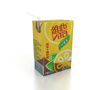 Vita Lemon Tea Yellow Carton Drink With Refreshing Lemon Flavor And Straw 3d model