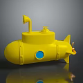 Yellow Plastic Toy Submarine With Round Blue Window Top Pipe And Tail Propeller