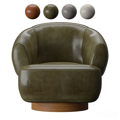 Stylish Olive Green Leather Accent Chair With Round Armrests And Swivel Base 3d model