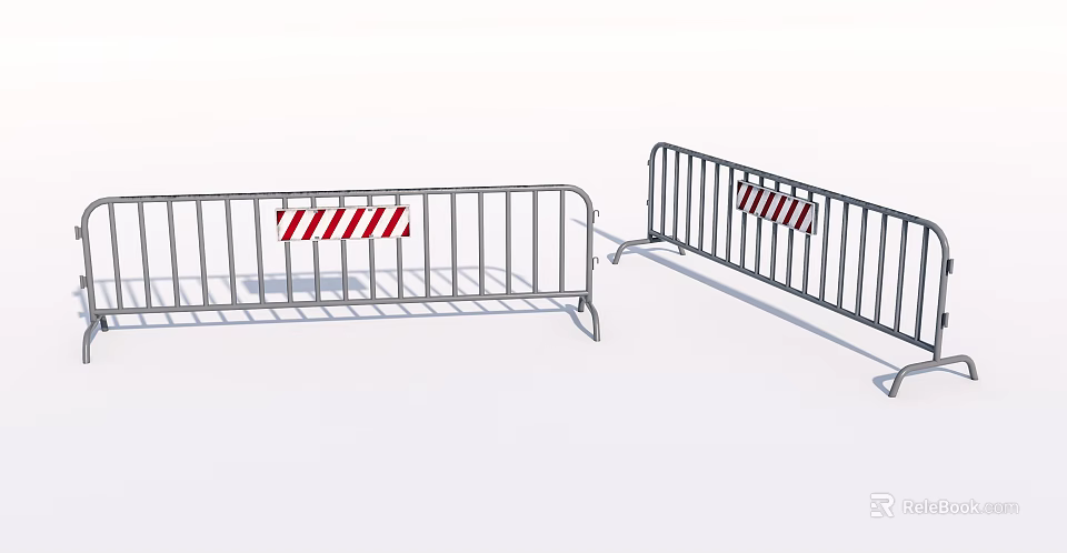 Portable Metal Safety Fences With Red White Striped Warning Signs 3d model 