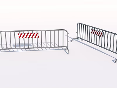 Portable Metal Safety Fences With Red White Striped Warning Signs 3d model