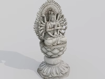Intricate Stone Guanyin Sculpture Featuring Multi Armed Design And Lotus Base Carving 3d model
