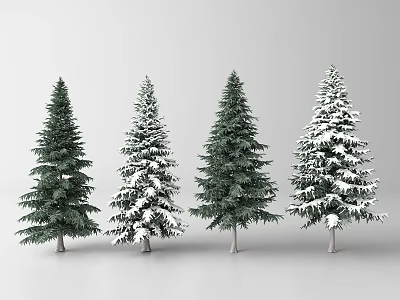 Evergreen Arbor Trees With Snow Covered And Uncovered Varieties Isolated On Gray Background 3d model