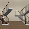 Modern Wooden Staircase Design With White Steps And Metal Railings In Home Interior