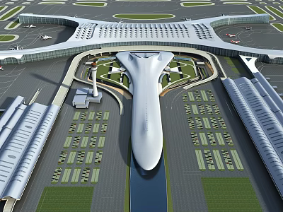 Airport Birds Eye View Planning With Modern Terminal Runways Aprons And Green Spaces 3d model