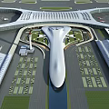 Airport Birds Eye View Planning With Modern Terminal Runways Aprons And Green Spaces