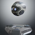 Futuristic Floating Robot Head With Glowing Eyes And Platform Base Design 3d model