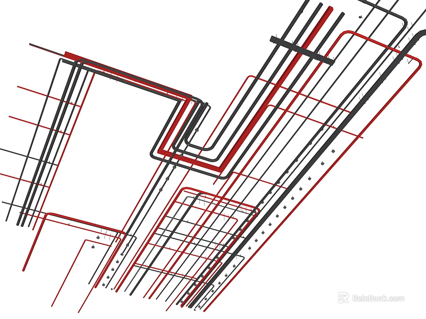 Modern Ceiling Design With Red And Black Geometric Lines And Patterns 3d model
