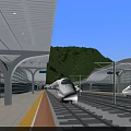 Modern Railway Station Platform With Bullet Train Glass Curtain Walls And Mountain View