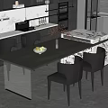 Elegant Modern Kitchen Interior With Dining Table Chairs And Marble Island 3d model