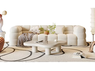 Modern Cream Style Sofa Coffee Table Combination Fabric Sofa Multi-person Sofa Casual Sofa Floor Lamp 3d model