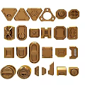 Golden Mechanical Components With Various Geometric Shapes And Industrial Design Elements 3d model