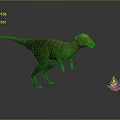 Green And Brown Dinosaur With Orange Back Prominent Head Small Fern Plant Gray Background
