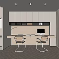 Study Room Interior With White Cabinets Wooden Desk Two Chairs And Computer 3d model