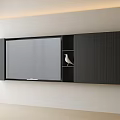 Modern TV Wall Interior Design With Built in TV And Black Storage Cabinets