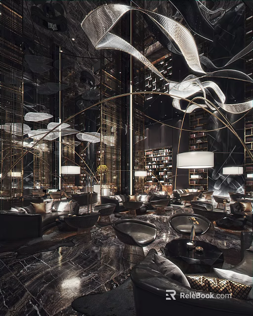 Luxury Modern Sales Office Interior With Artistic Chandeliers And Comfortable Sofas 3d model 