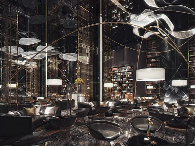 Luxury Modern Sales Office Interior With Artistic Chandeliers And Comfortable Sofas 3d model