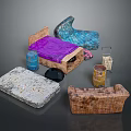Various Home Decor Items Including Wooden Bed Woven Sofa And Metal Lantern