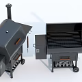 Black Outdoor Barbecue Grills With Grill Grates Rolling Wheels And Hanging Tools