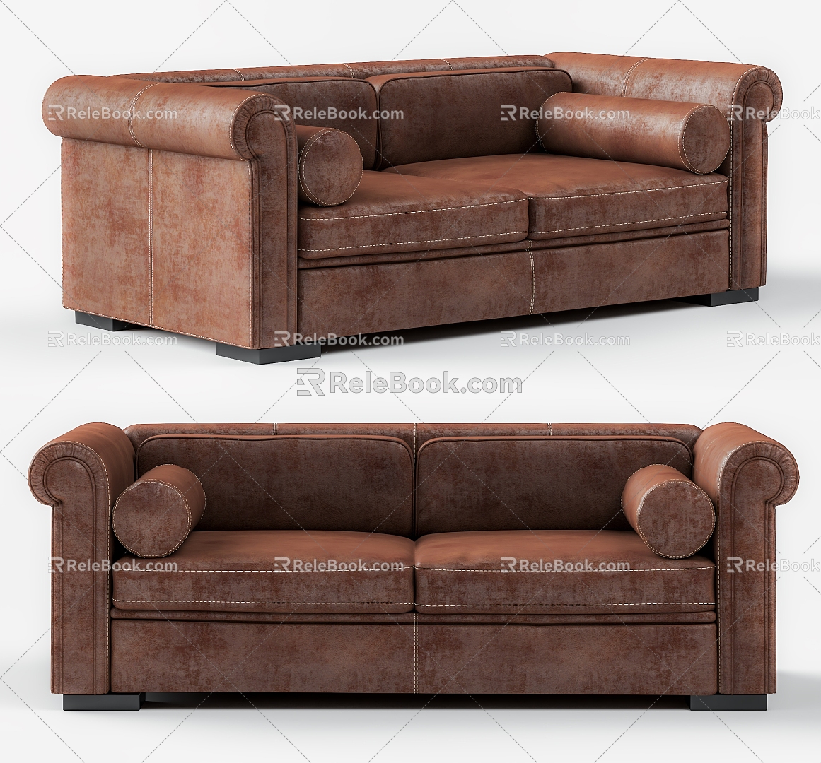 American-style double sofa leather double sofa 3d model