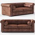 American-style double sofa leather double sofa 3d model