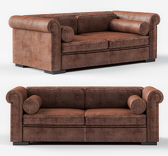 American-style double sofa leather double sofa 3d model