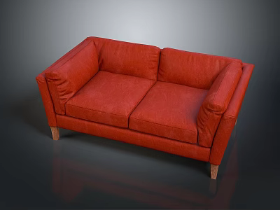 Comfortable Red Two Seater Sofa With Wooden Legs And Modern Design 3d model