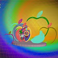 Apple Shaped Transparent Glass Furniture Ornament With Golden Leaves Silver Base And Internal Gears
