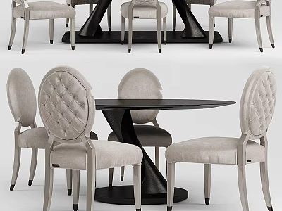 Modern Round Dining Table Set With Tufted Back Upholstered Chairs And Metal Legs 3d model