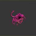 Cute Pink Cartoon Octopus With Curled Tentacles On Dark Background And Happy Expression