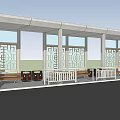 Traditional Pattern Glass Window Bus Stop With Roofed Structure Benches And Trash Bins