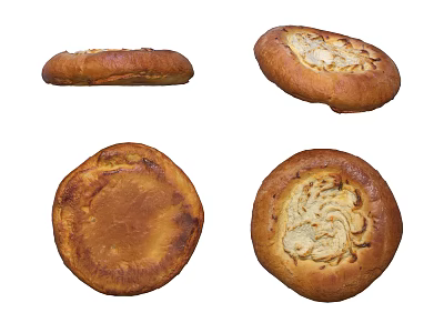 Traditional Round Baked Bread Displayed In Various Angles With Golden Brown Crust And Fluffy Interior 3d model