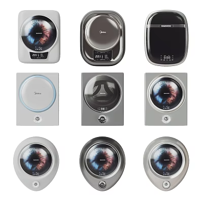 Modern Washing Machines With Various Digital Control Panel Designs And Different Styles 3d model