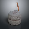 Traditional Rustic Stone Mill With Two Layered Structure And Wooden Handle