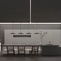 Modern Restaurant Kitchen Interior With Open Design Dining Table Chairs Pendant Lights And Sink