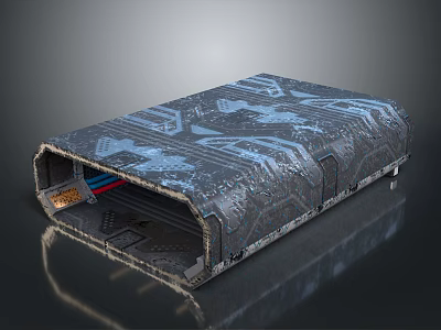 Futuristic 3D Model Structure With Complex Texture And Blue Patterns On Smooth Black Surface 3d model