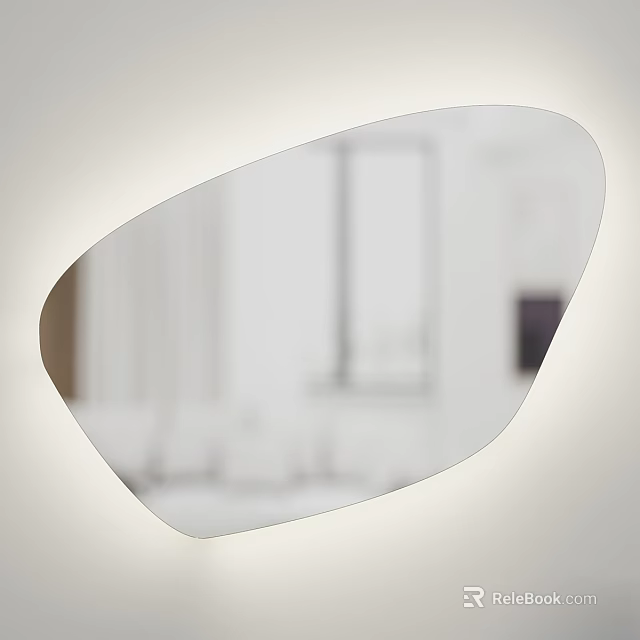 Irregular Shaped Mirror Reflecting Room Interior With Furniture And Window Outline 3d model 