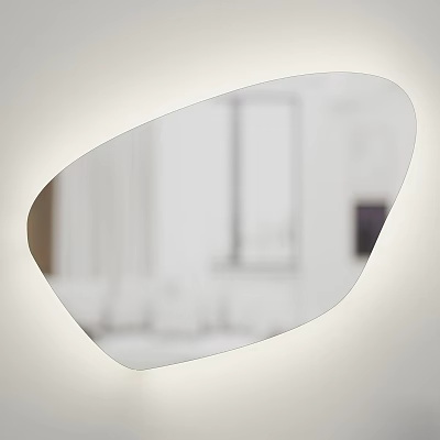 Irregular Shaped Mirror Reflecting Room Interior With Furniture And Window Outline 3d model