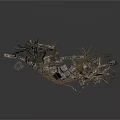 Ancient Shipwreck Remains With Wooden Frames Broken Hull And Metal Parts