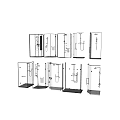 Modern Shower Sauna Enclosures With Transparent Glass Black Frames And Various Designs 3d model