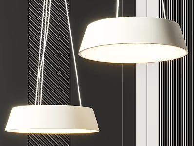 Modern White Pendant Lamps Hanging Over Dark Striped Wall Interior Design 3d model