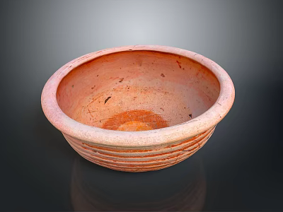Hand Carved Ceramic Bowl With Reddish Brown Color And Textured Striped Design 3d model