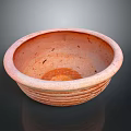 Hand Carved Ceramic Bowl With Reddish Brown Color And Textured Striped Design