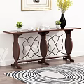 Wooden Console Table With Metal Accents Decorative Living Room With Green Plants Books And Vase