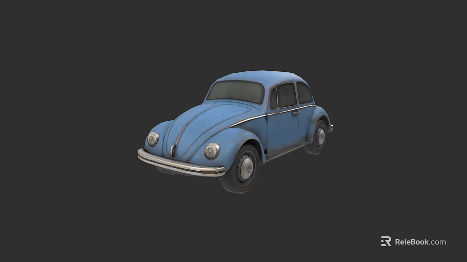 Blue Vintage Beetle Car Classic Exterior Design With Retro Style 3d model 