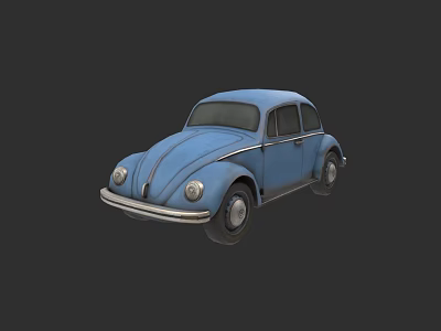 Blue Vintage Beetle Car Classic Exterior Design With Retro Style 3d model